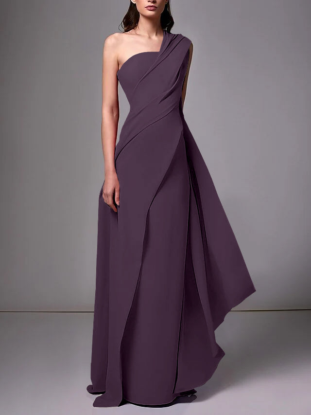 Sheath/Column One-Shoulder Sleeveless Evening Dresses With Pleats Ruched
