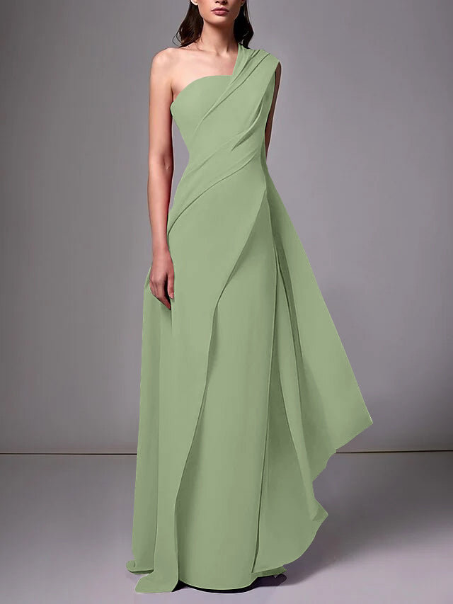 Sheath/Column One-Shoulder Sleeveless Evening Dresses With Pleats Ruched