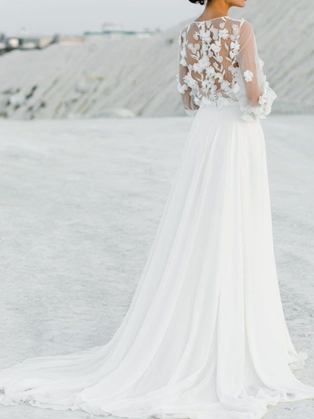 A-Line/Princess V-Neck Floor-Length Wedding Dress With Appliques