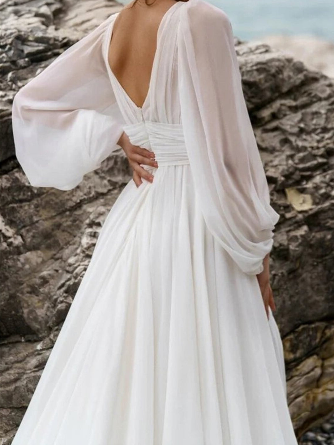 A-Line/Princess V-Neck Floor-Length Wedding Dress With Split Side