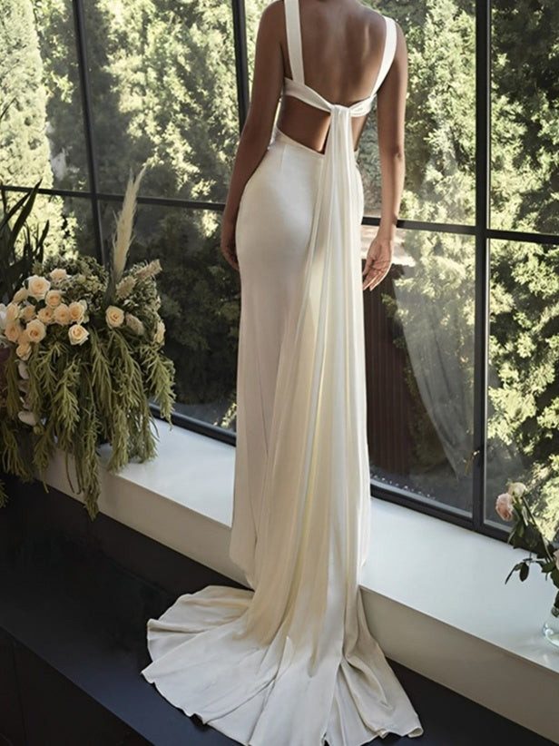 Sheath/Column Sweetheart Floor-Length Wedding Dress With Split Side