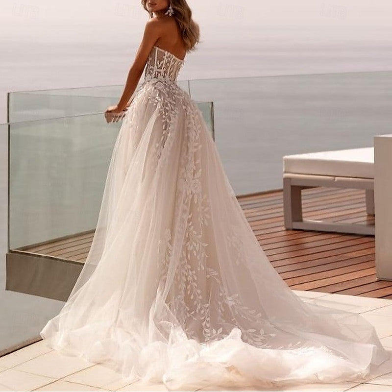 A-Line/Princess Sweetheart Sweep / Brush Train Wedding Dress for Beach Wedding