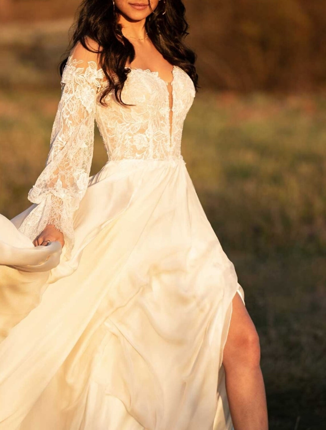 A-Line/Princess Beach Wedding Dress with Lace Insert - Mondressy A-Line/Princess Beach Wedding Dress with Lace Insert - Mondressy