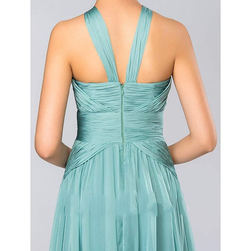 A Line/Princess Halter Neck  Sleeveless Elegant Floor-Length Wedding Guest Dress