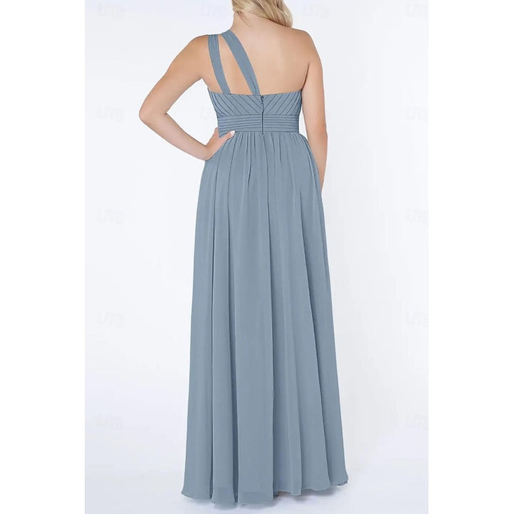 A Line/Princess One Shoulder Sleeveless Floor-Length Wedding Guest Dress