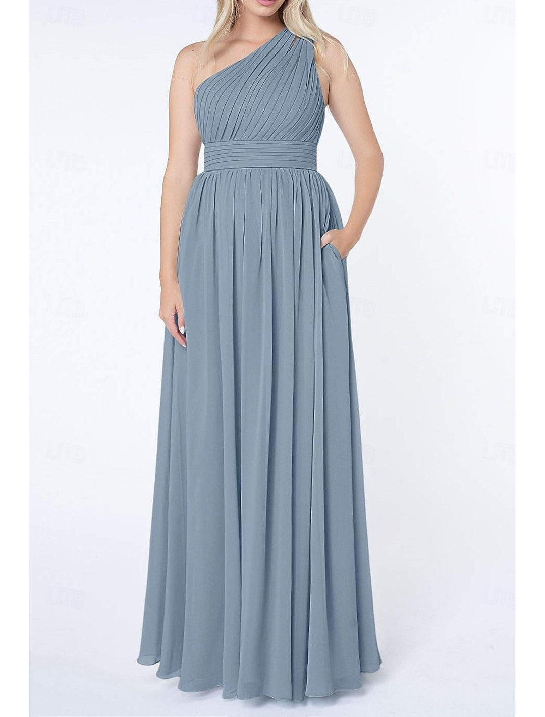 A Line/Princess One Shoulder Sleeveless Floor-Length Wedding Guest Dress