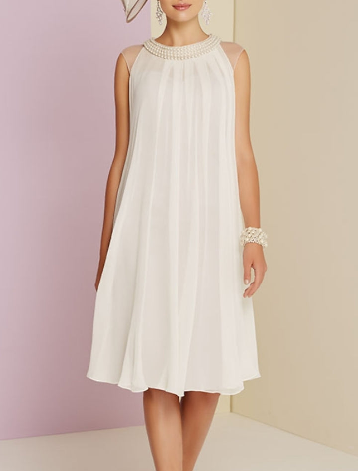 Sheath/Column Jewel Neck Knee-Length Sleeveless Wedding Guest Dress