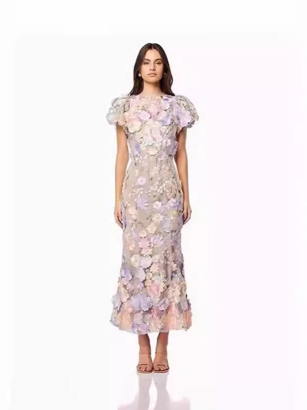 Mermaid/Trumpet Short Sleeves Wedding Guest Dress with Flower Light Purple Mermaid/Trumpet Short Sleeves Wedding Guest Dress with Flower Light Purple
