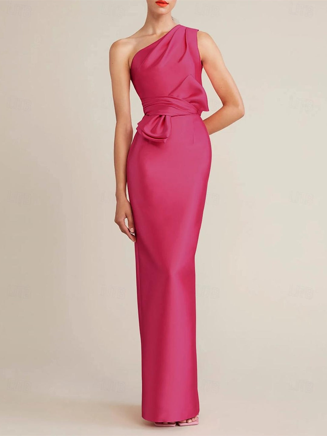 Fuchsia Sheath Wedding Guest Dress 2026 One Shoulder Satin Bow Waist Elegant Slim Fit Formal Evening Maxi Gown, As Pic Fuchsia Sheath Wedding Guest Dress 2026 One Shoulder Satin Bow Waist Elegant Slim Fit Formal Evening Maxi Gown, As Pic