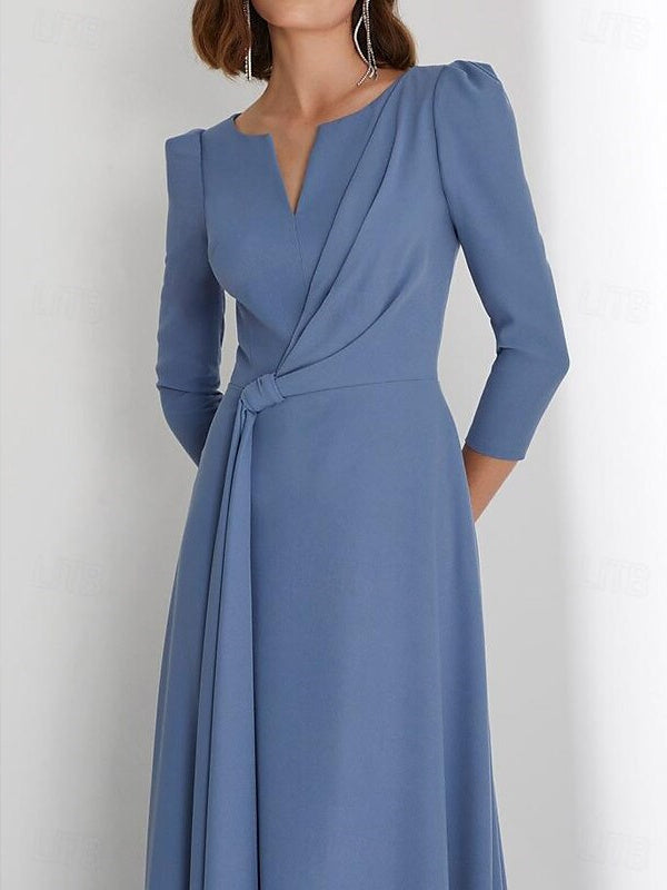 Sheath/Column Floor Length 3/4 Length Sleeve V Neck Wedding Guest Dres - Mondressy Sheath/Column Floor Length 3/4 Length Sleeve V Neck Wedding Guest Dres - Mondressy