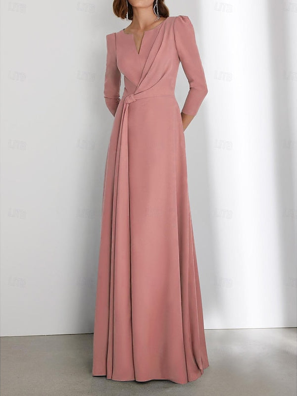 Sheath/Column  Floor Length 3/4 Length Sleeve V Neck  Wedding Guest Dresses with Criss Cross Ruched