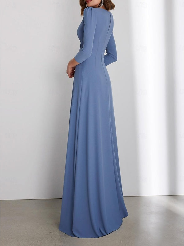 Sheath/Column  Floor Length 3/4 Length Sleeve V Neck  Wedding Guest Dresses with Criss Cross Ruched