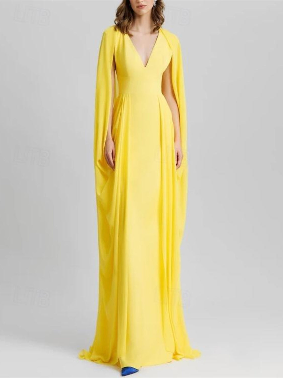 Formal Mustard Yellow Dress Yellow Wedding Guest Dress 2026 Deep V Neck Cape Sleeve Elegant Formal Formal Mustard Yellow Dress Yellow Wedding Guest Dress 2026 Deep V Neck Cape Sleeve Elegant Formal