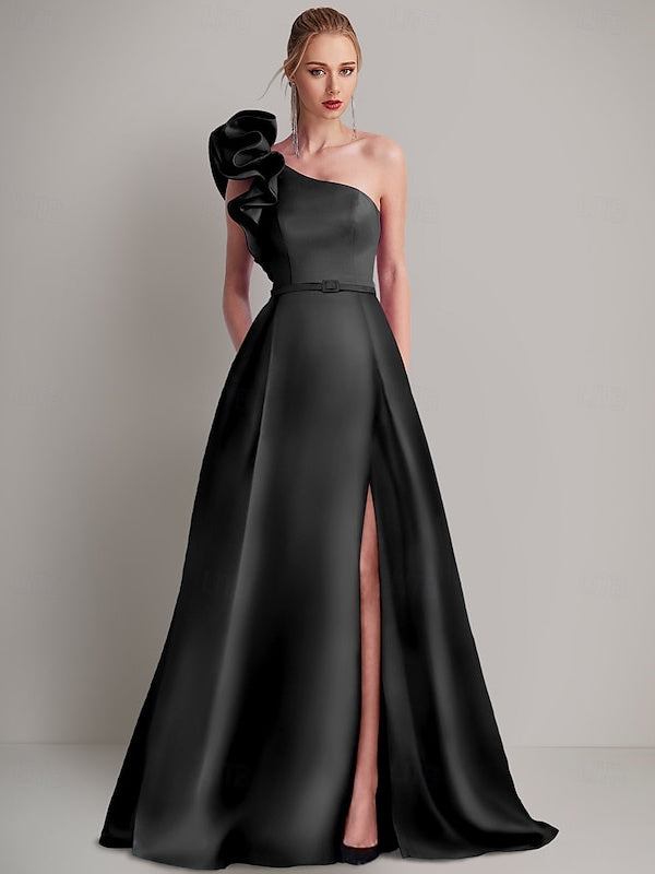 holly shae dresses Suzhoufashion One Shoulder Champagne Wedding Guest Dress Sheath Long Formal Dress