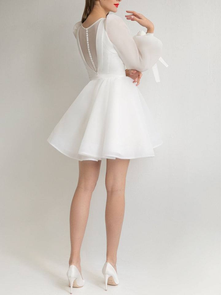 A-Line/Princess Scoop Neck Long Sleeves Mini Wedding Dress