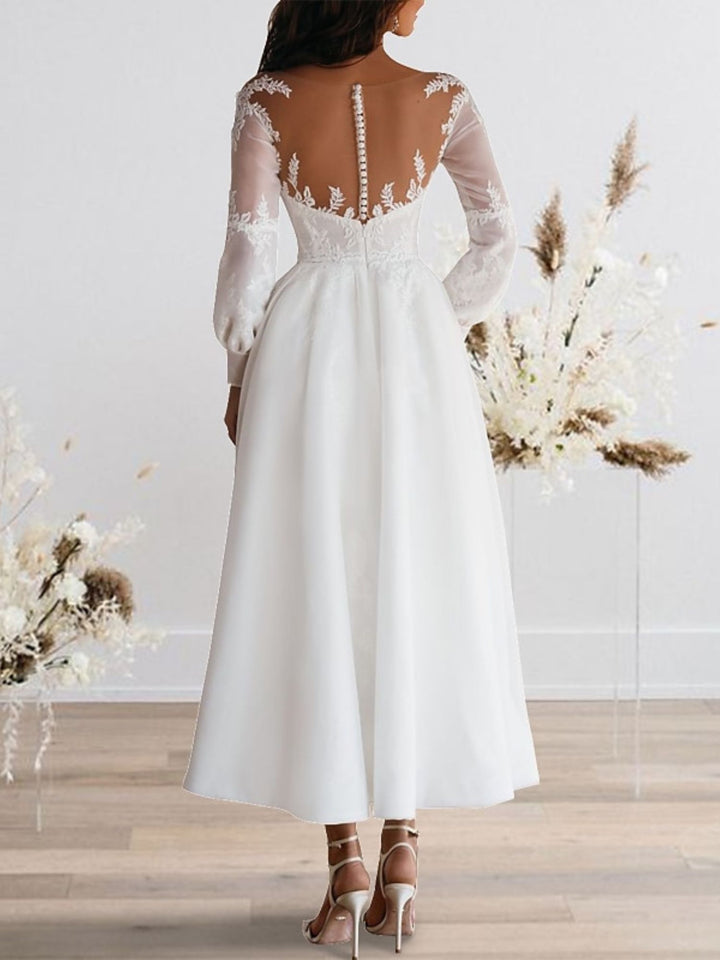 A-Line/Princess Sweetheart Long Sleeves Ankle Length Lace Wedding Dres