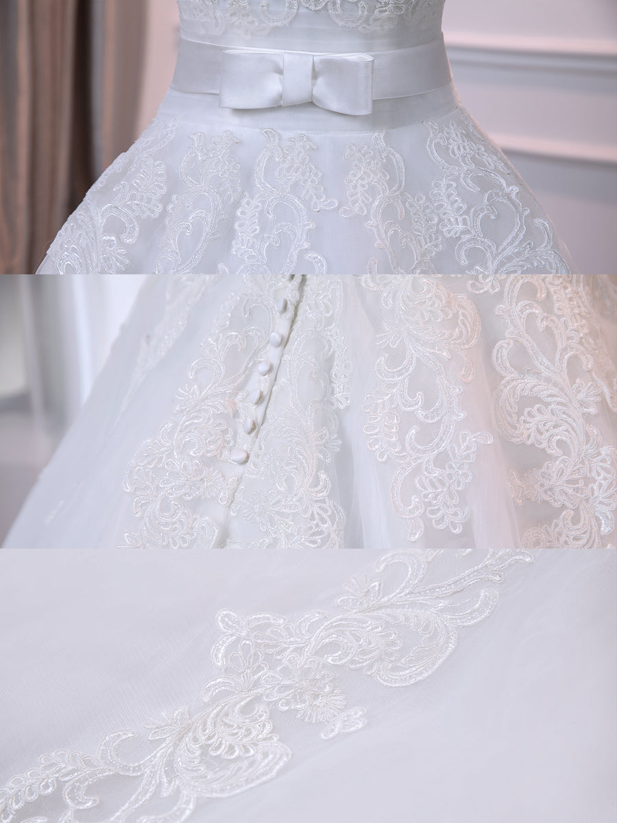 Lace Appliques Wedding Dresses 2026 Elegant Ball Gown A-Line V-Neck Sleeveless Long Tulle Bridal Ball Gowns with Bow Belt Lace Appliques Wedding Dresses 2026 Elegant Ball Gown A-Line V-Neck Sleeveless Long Tulle Bridal Ball Gowns with Bow Belt