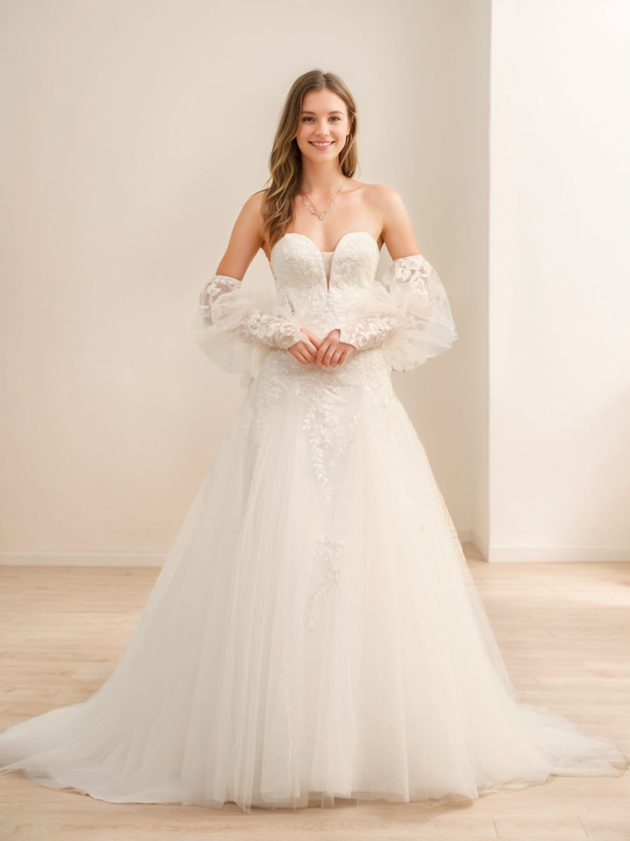 navy blue dress for baby girl Sweetheart Neckline Princess Wedding Dress Tulle A-Line White / Customization main image 1