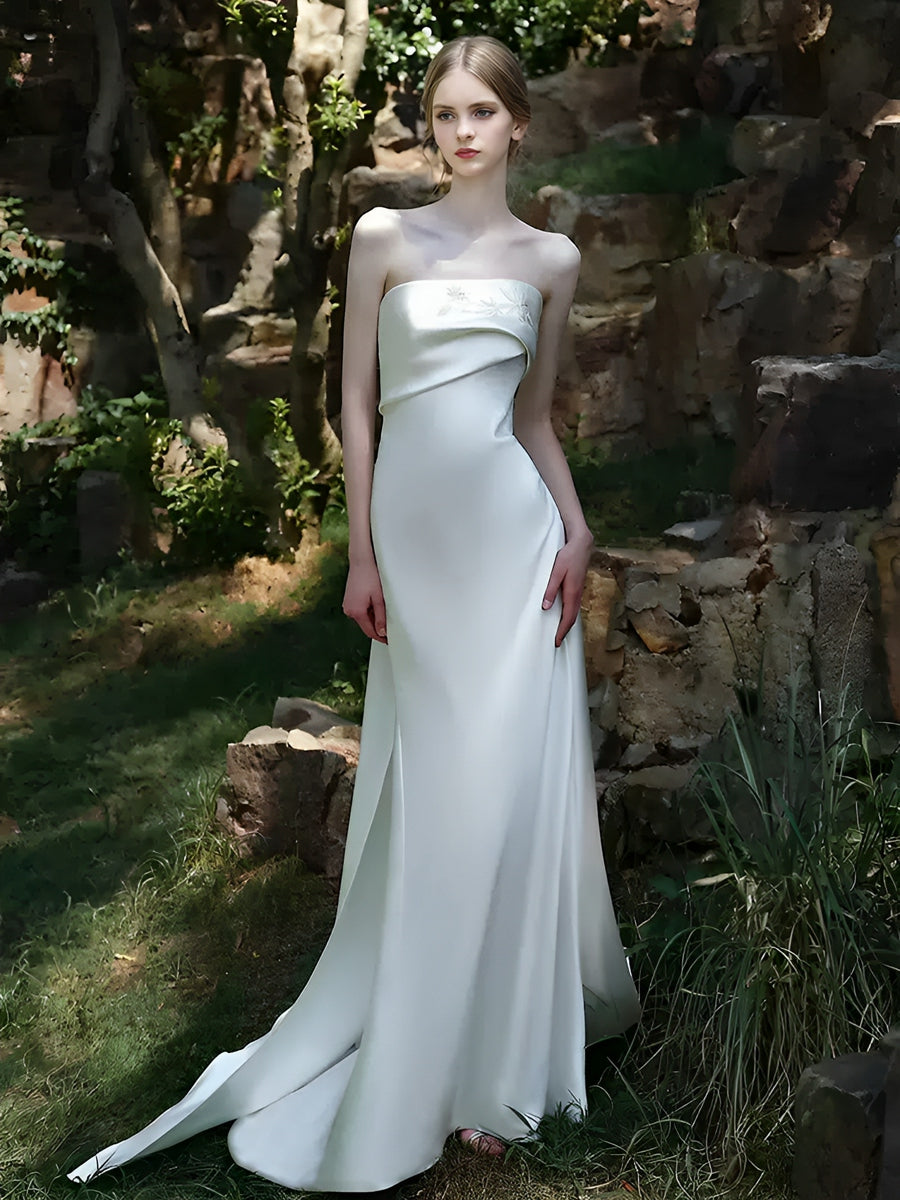 A-Line/Princess Tulle Sheer Neck Long Sleeves Wedding Dresses with Lace  Appliques - Mondressy