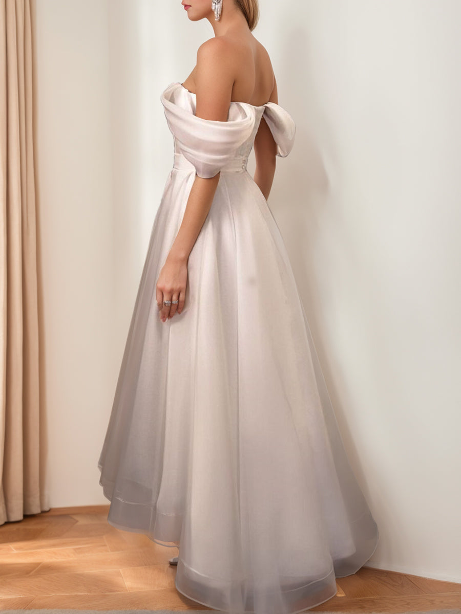 off the shoulder asymmetrical wedding dress Izzy