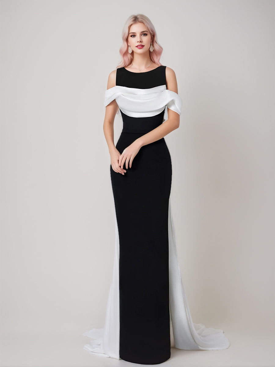 Sheath Wedding Guest Dress 2026 Black and White Off Shoulder Sleeveless Floor-Length Maxi Gown Elegant Formal Evening Party Dressrmal Evening Party