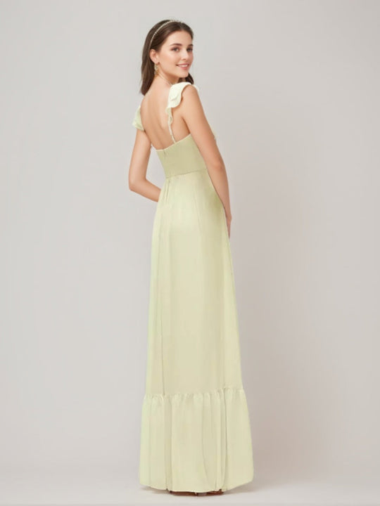 Sheath/Column Floor-length Ruched Printed Floral Wedding Guest Dress with Pleats & Convertible Ruffle Straps