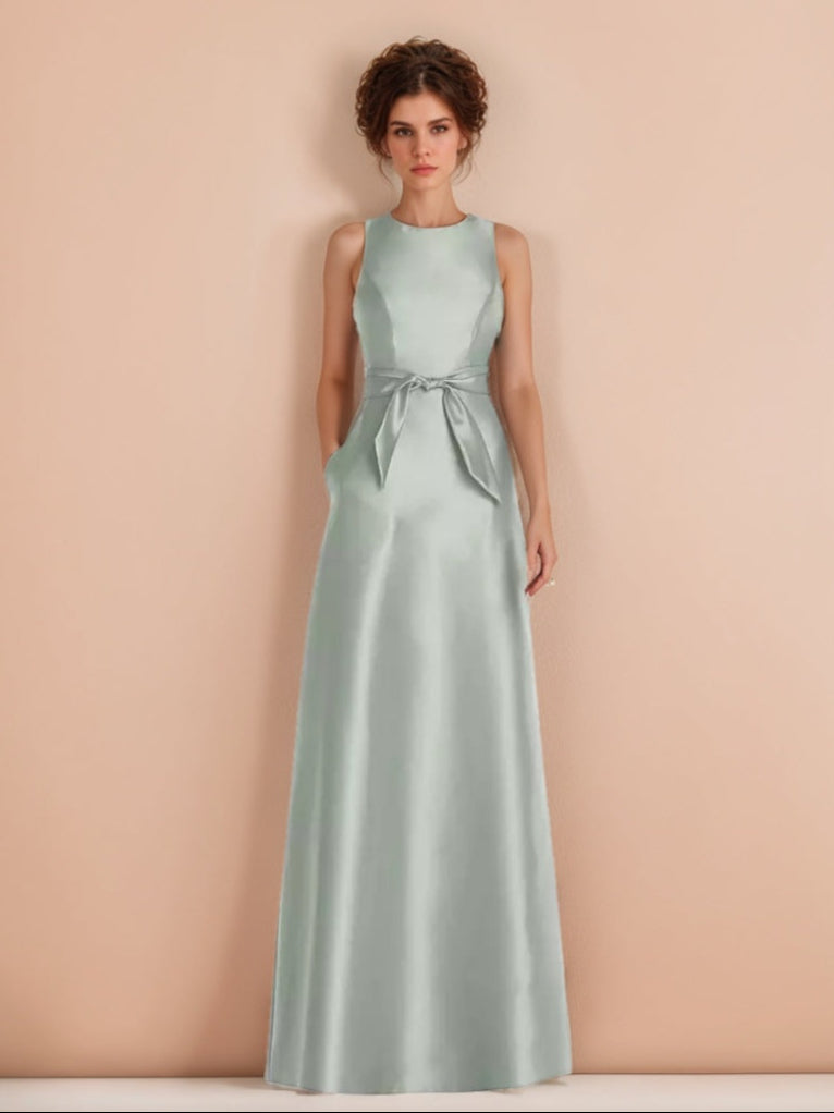 wedding guest dress with pockets Elegant Wedding Guest Dresses Mist Blue Women's A-line/Princess Jewel Neck Sleeveless Floor-Length Evening Gowns, Mist Blue
