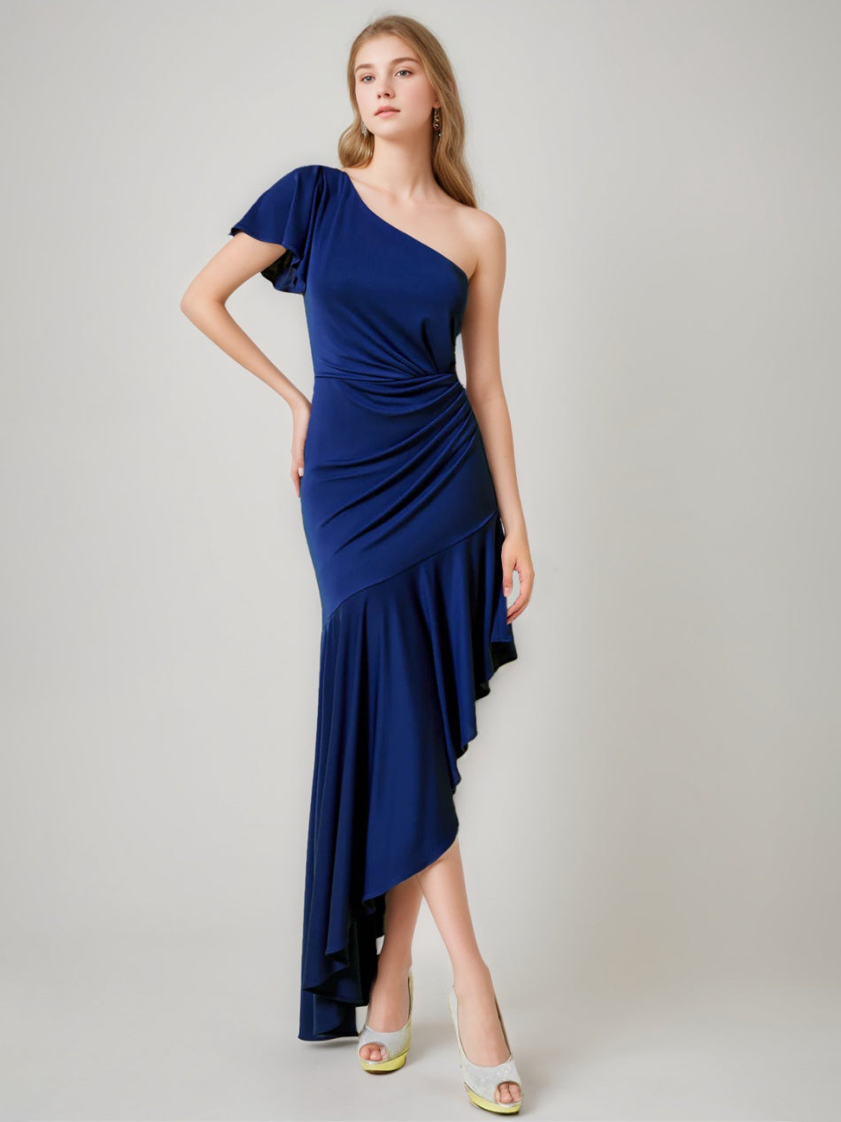 Asymmetrical Formal Guest Evening Gowns 2026 Women's Navy Blue Sheath/Column One-shoulder Prom Dresses Asymmetrical Formal Guest Evening Gowns 2026 Women's Navy Blue Sheath/Column One-shoulder Prom Dresses