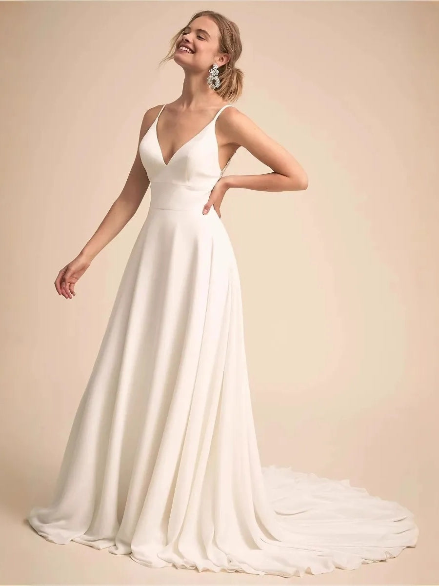 2026 Wedding Dresses A-Line/Princess Spaghetti Straps Sleeveless Sweep Train Bridal Ball Gowns, Ivory / 2