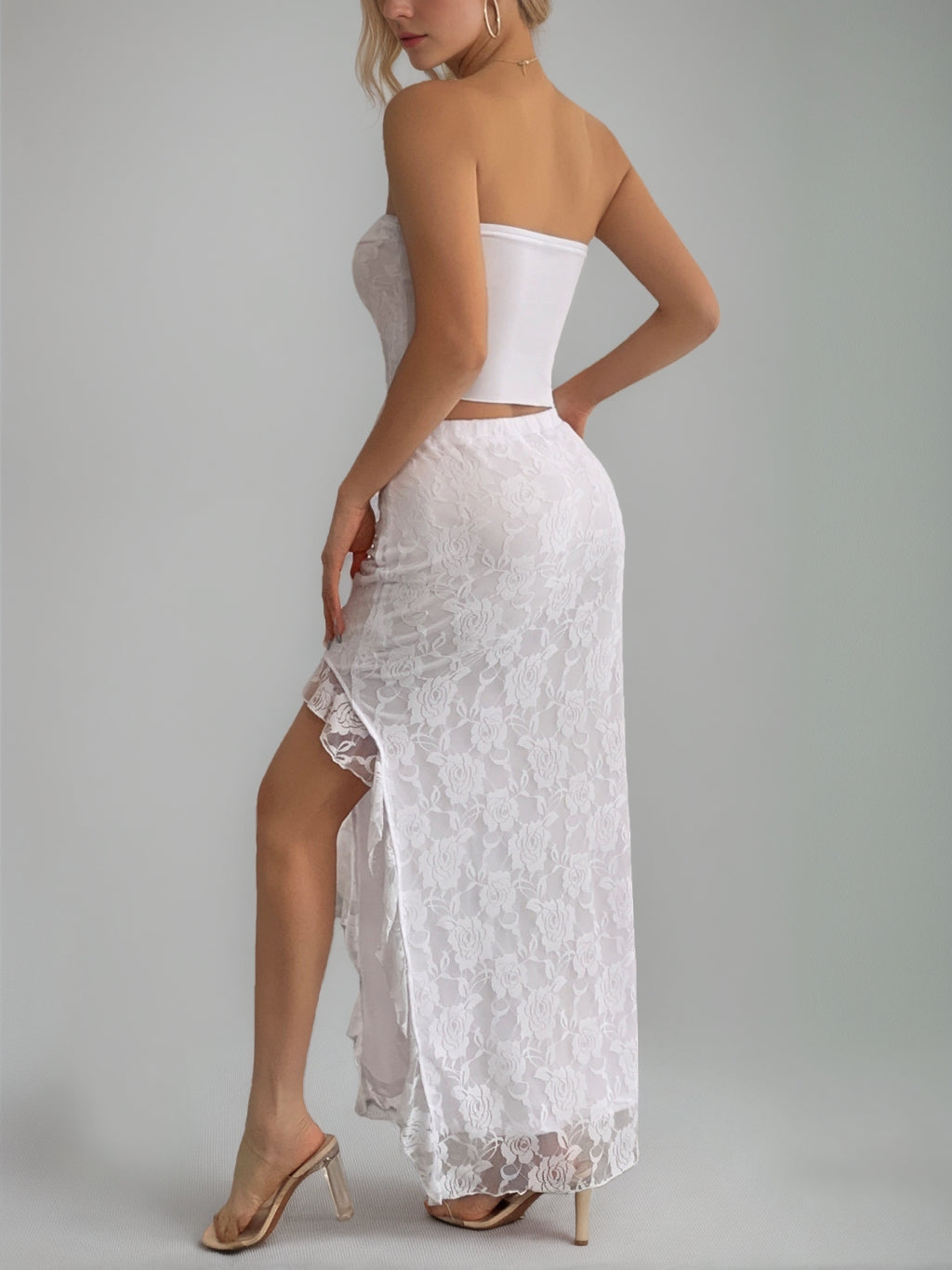 2 Pieces Sheath/Column Sweetheart Sleeveless Ruched Wedding Guest Dresses with Lace  Appliques & Slit