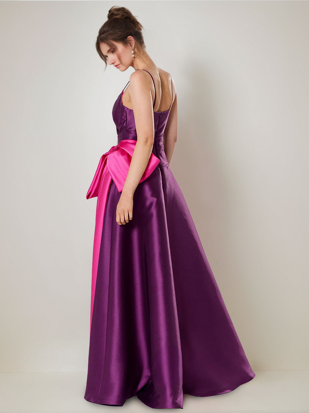 A-Line/Princess Spaghetti Straps Floor-Length Wedding Guest Dresses with Bow & Side Slit