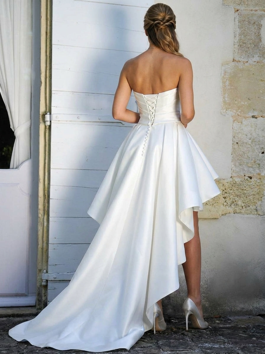 A-Line/Princess Sweetheart Sleeveless Asymmetrical Wedding Dresses With Ruffle & Sash