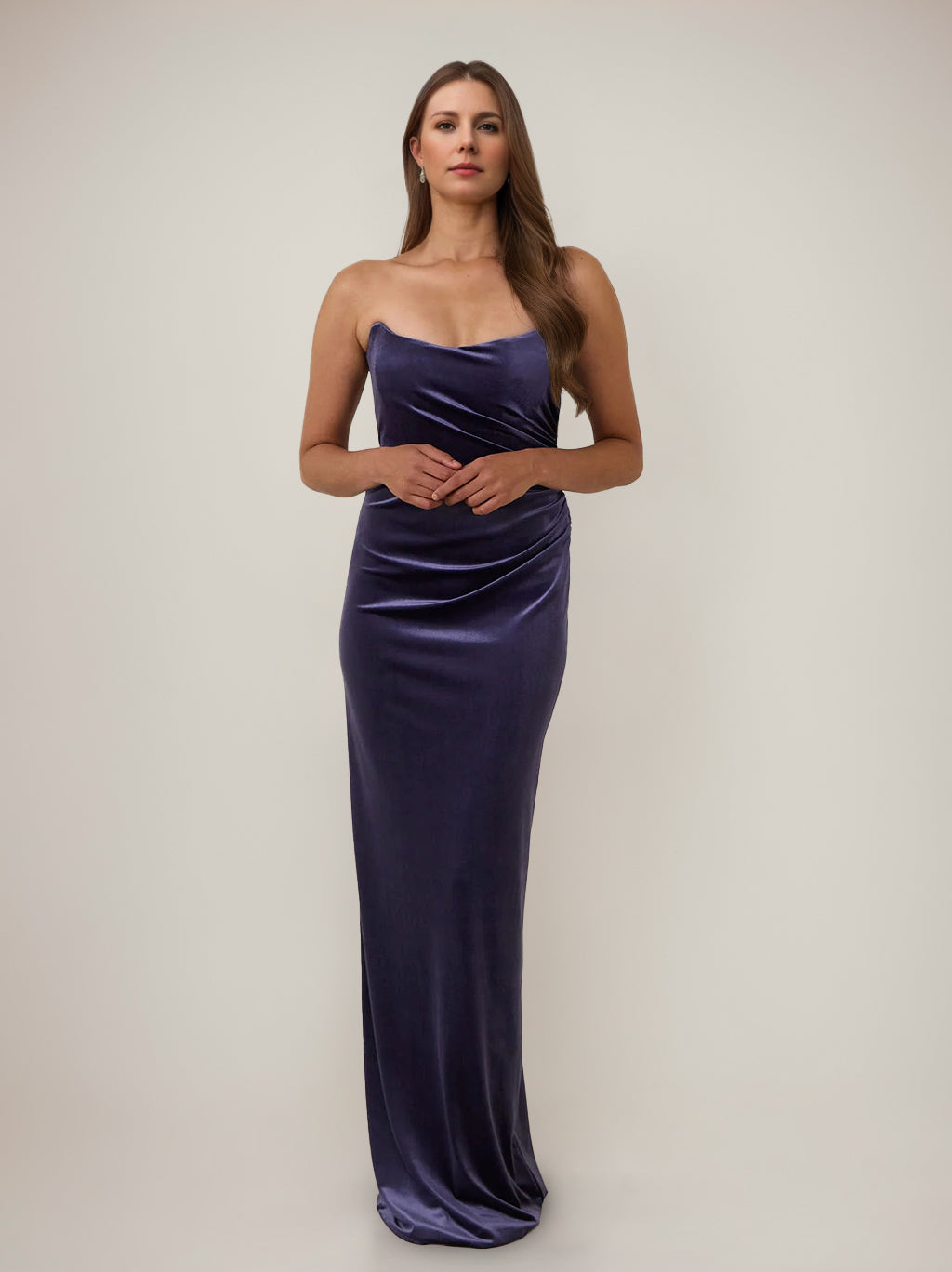 Sheath/Column Strapless Velvet  Wedding Guest Sleeveless Floor-Length Party Dresses with Ruched