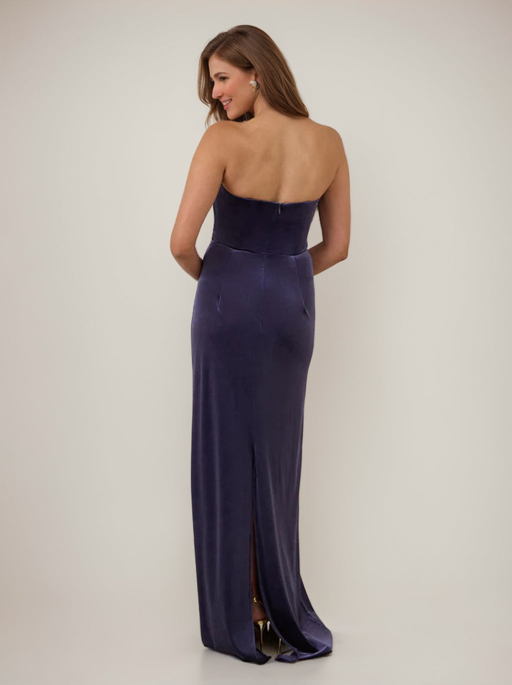 Sheath/Column Strapless Velvet  Wedding Guest Sleeveless Floor-Length Party Dresses with Ruched