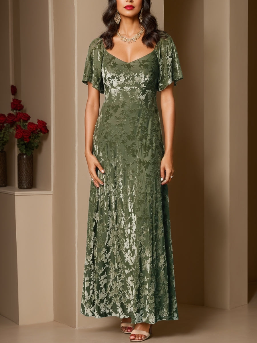 A-Line/Princess Sweetheart Wedding Guest Dresses Short Sleeves Ankle-Length Velvet