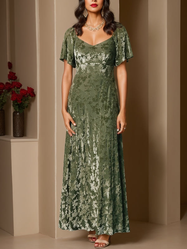 A-Line/Princess Sweetheart Wedding Guest Dresses Short Sleeves Ankle-Length Velvet