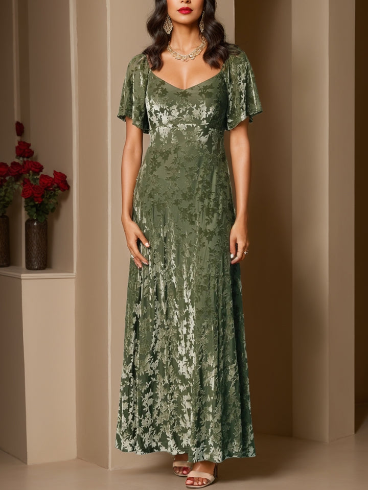 A-Line/Princess Sweetheart Wedding Guest Dresses Short Sleeves Ankle-Length Velvet