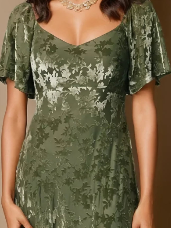 A-Line/Princess Sweetheart Wedding Guest Dresses Short Sleeves Ankle-Length Velvet