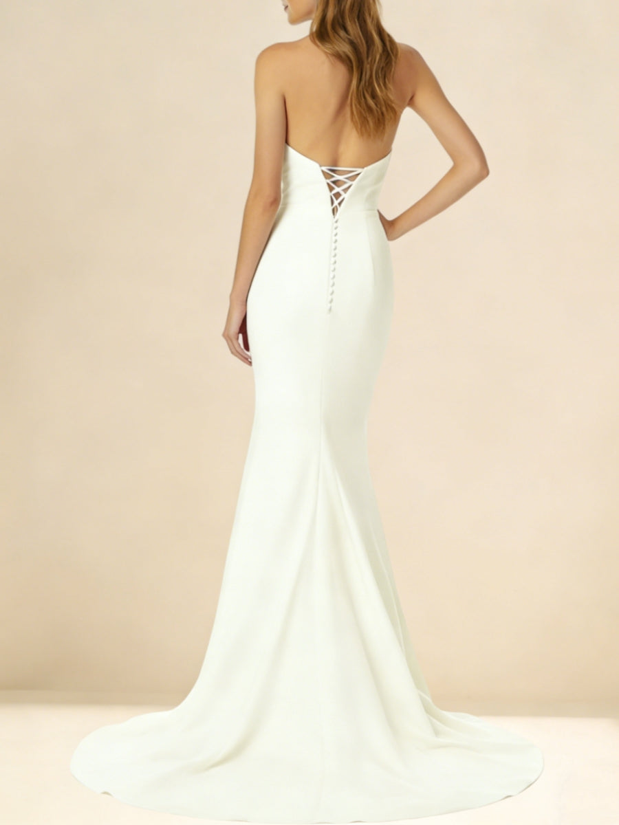 satin strapless trumpet wedding dress Mermaid Strapless Court Train Lace Stretch Satin Wedding Dress COCOMELODY CW3266, 35 Days / As Picture:Ivory/Sand / US2-UK4-EUR32