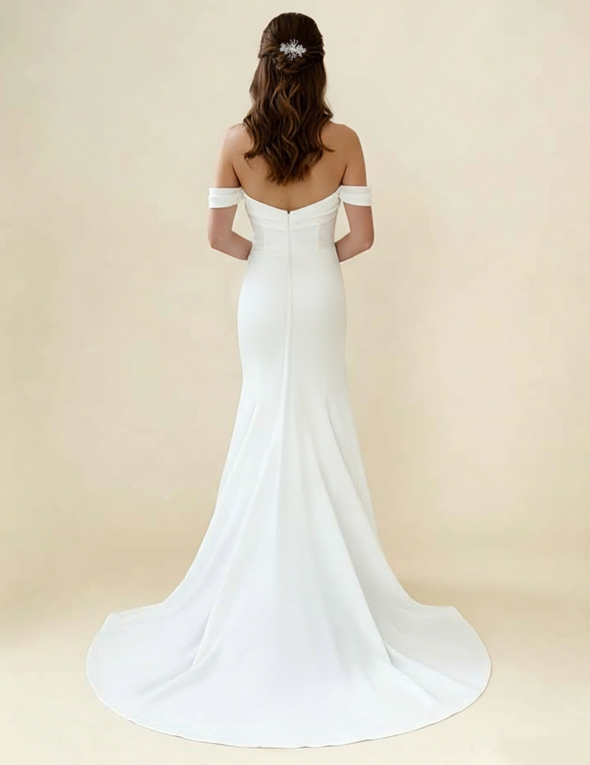 Trumpet/Mermaid Off-the-Shoulder Chiffon Wedding Dresses Floor-Length Sweep Train Sleeveless Ruched