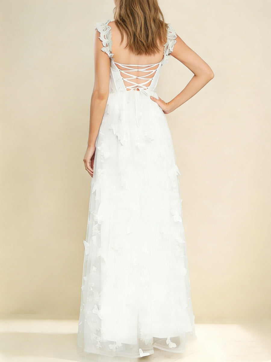 A-Line/Princess Sweetheart Wedding Dresses Lace 3D Butterfly Floor-Length Sleeveless