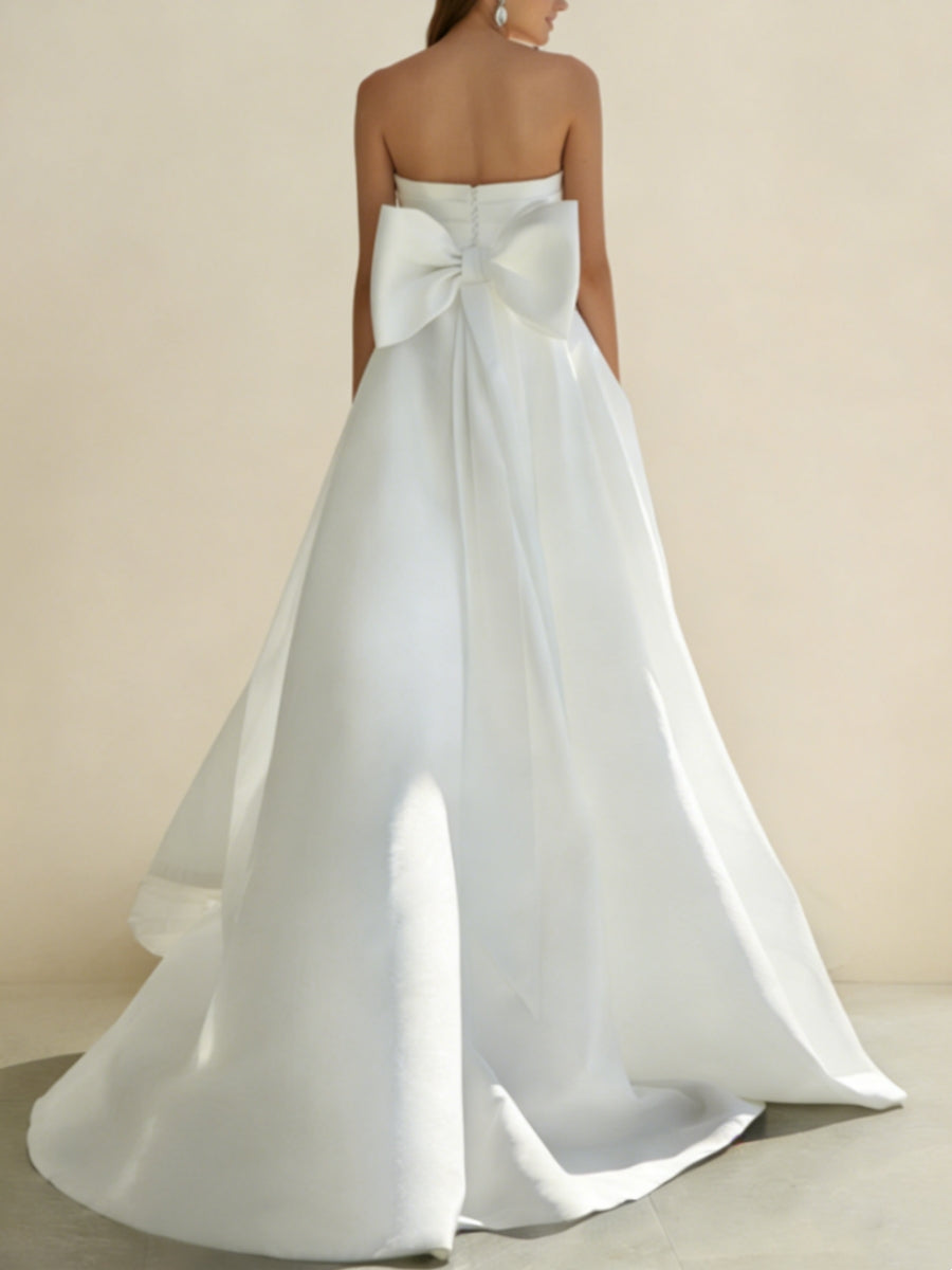 Jumpsuit/Pantsuit Sweetheart Satin Wedding Dresses Sleeveless Detachable Overskirt With Bow