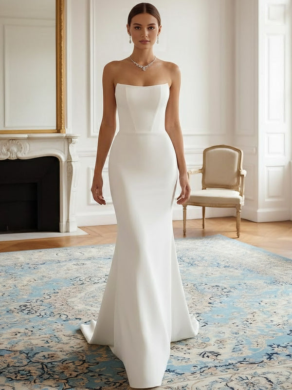 Trumpet/Mermaid Strapless Wedding Dress Satin Floor-Length Sweep Train Sleeveless