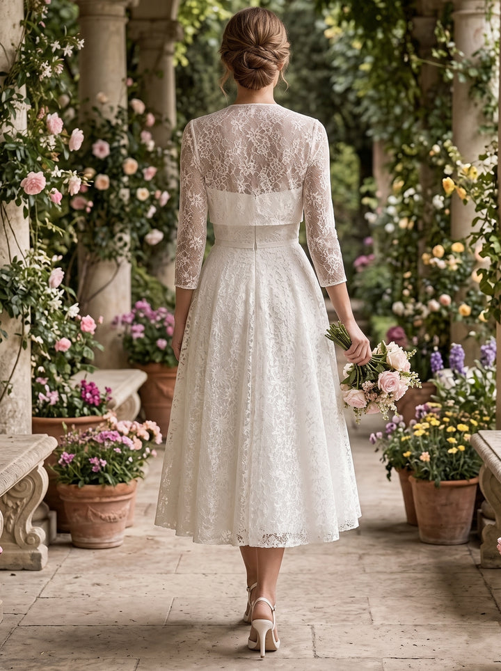 2 Pieces A-Line/Princess Strapless Lace Wedding Dresses Sleeveless Tea-Length with Jacket