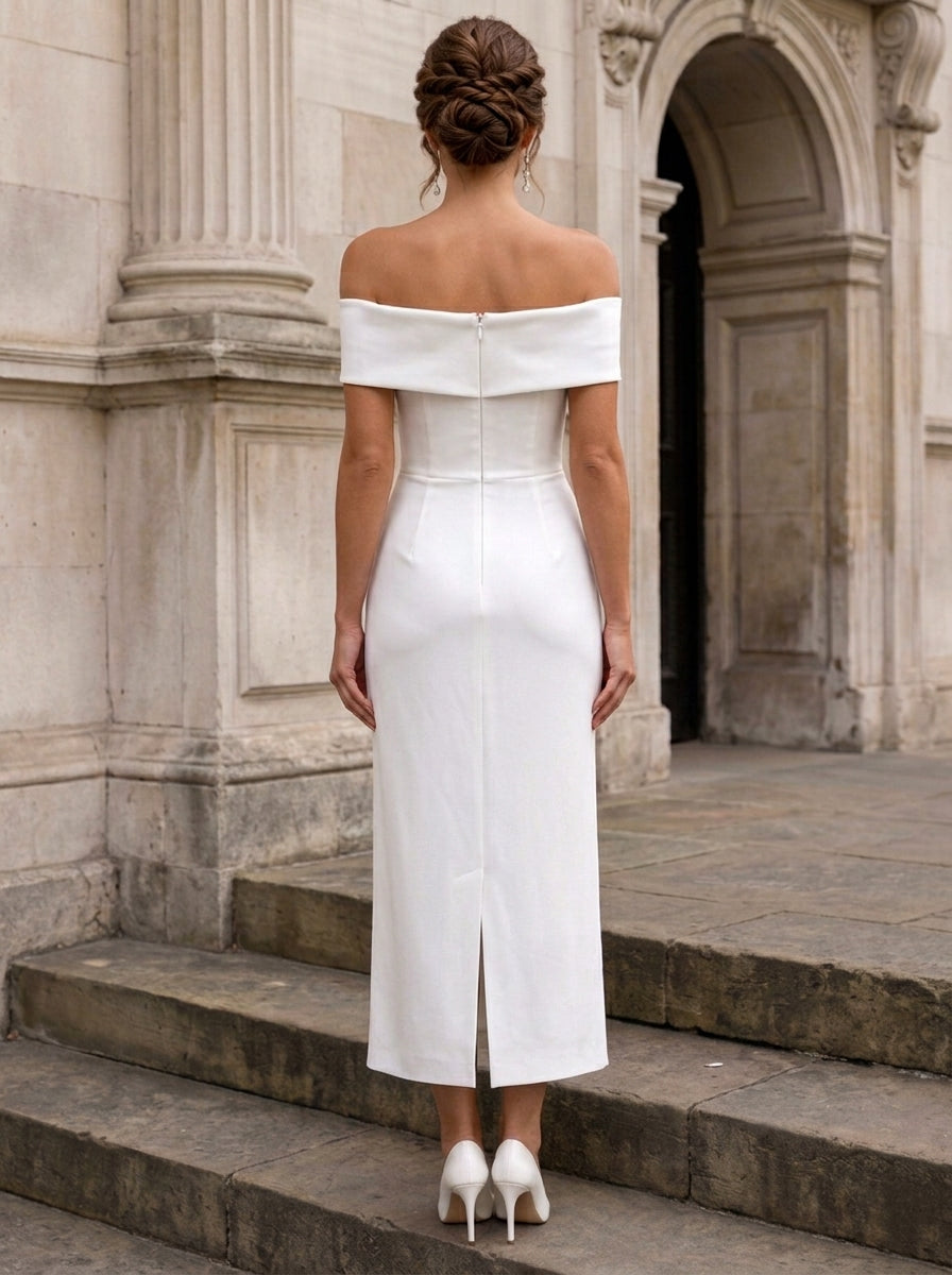 Sheath/Column Off-the-Shoulder Satin Wedding Dresses Sleeveless Ankle-Length