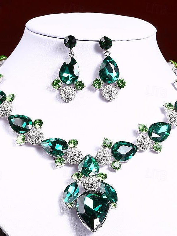 1 set 3 Pieces Jewelry Earrings Necklace For Women's Wedding Gemstone Pendant Necklace Set