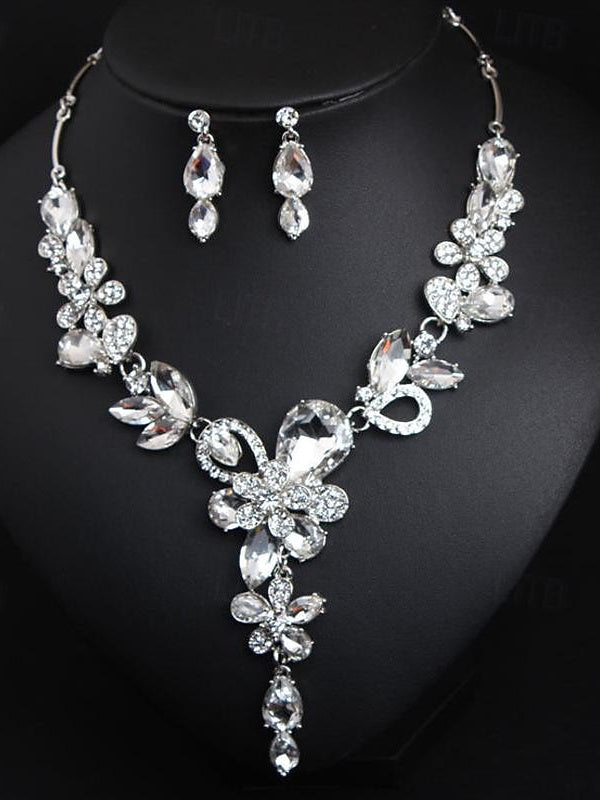 Luxury 1 set 3 Pieces Jewelry Earrings Necklace For Women's Wedding Gemstone Pendant Necklace Set