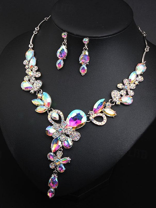 Luxury 1 set 3 Pieces Jewelry Earrings Necklace For Women's Wedding Gemstone Pendant Necklace Set