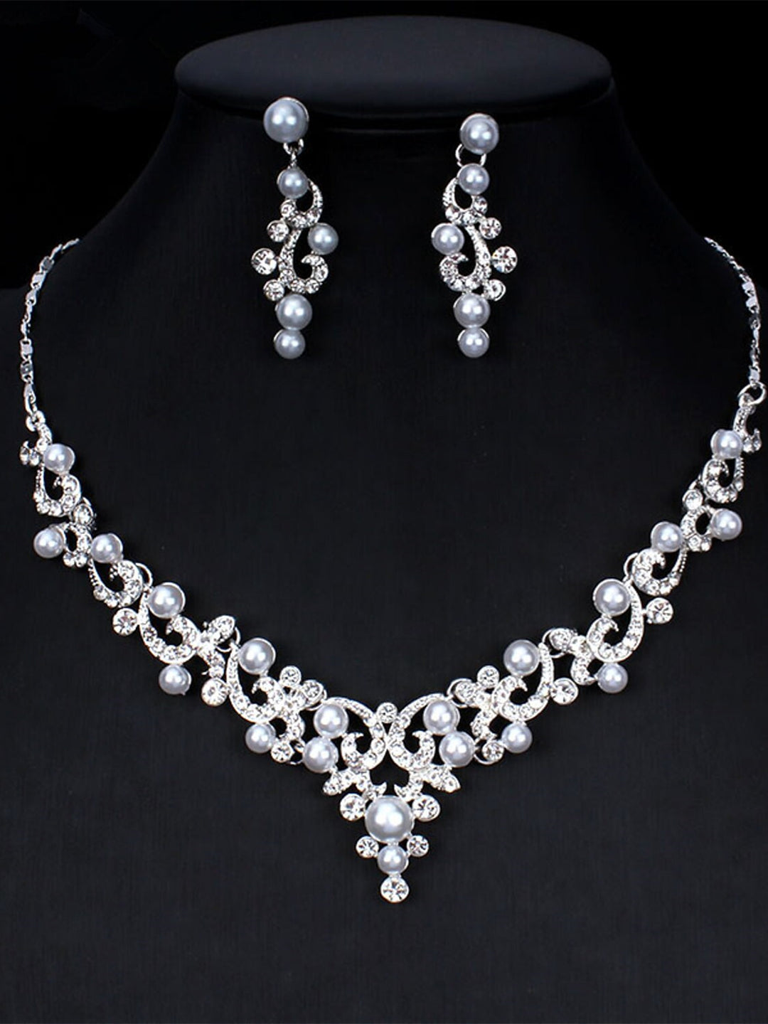 1 set Pearl Rhinestone Jewelry Earrings Necklace For Women's Wedding Pendant Necklace Set
