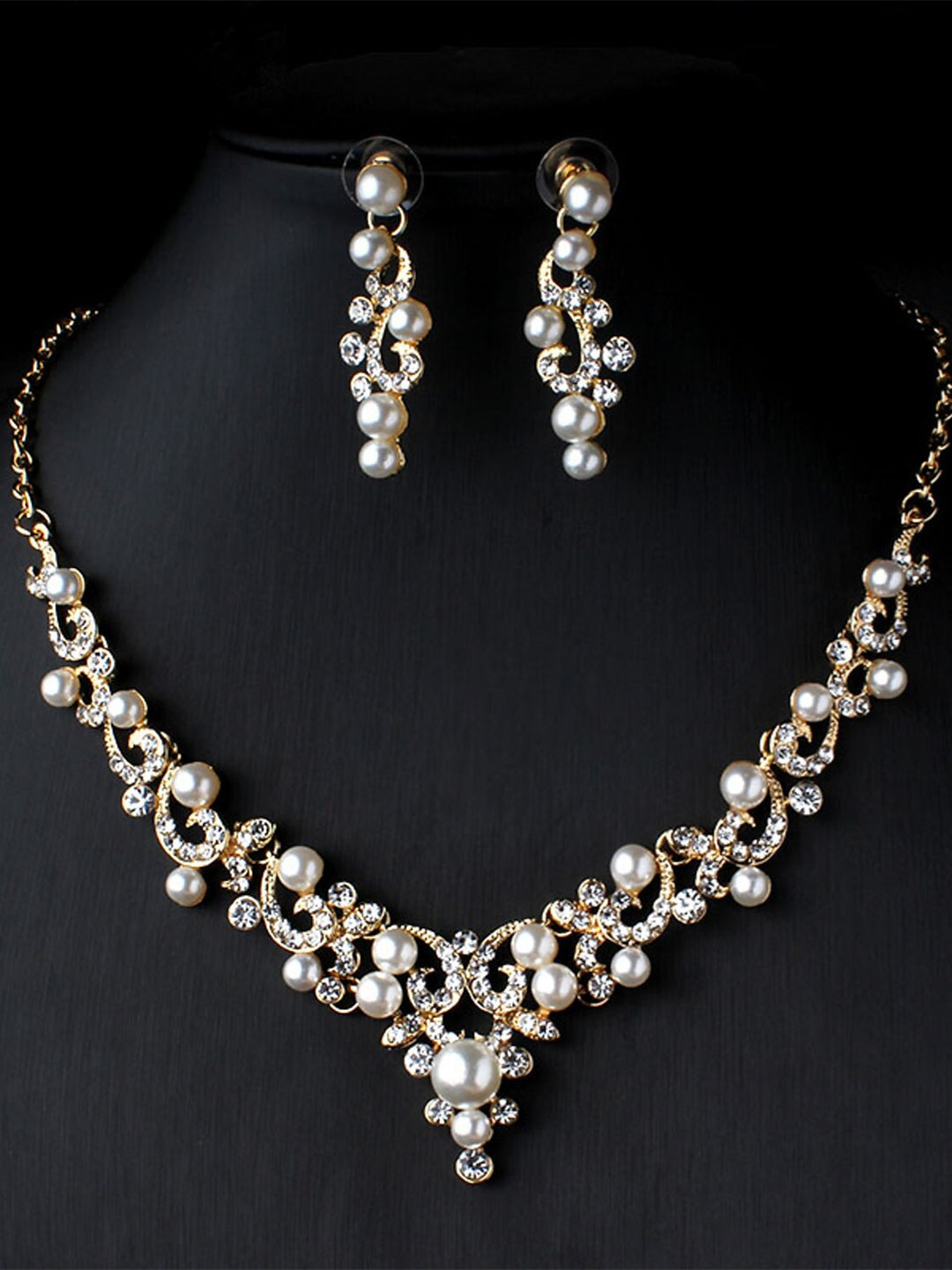 1 set Pearl Rhinestone Jewelry Earrings Necklace For Women's Wedding Pendant Necklace Set
